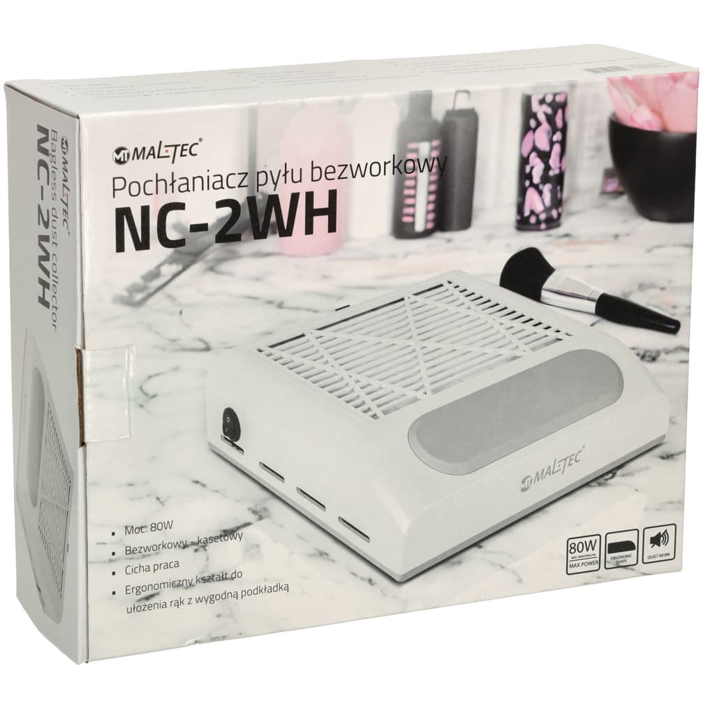 Pochłaniacz pyłu bezworkowy do paznokci NC-2WH – 80W, cichy, ergonomiczny